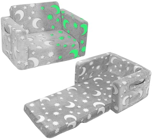 SLIGUY Sofá para niños pequeños, silla desplegable para niños, sofá convertible en tumbona, sofá extensible, brilla en la oscuridad, sillón para niños y niñas