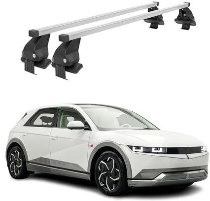 OMAC Menabo Dachträger für Hyundai Ioniq 5 2021-2026 Stahl Silber | DIN 75302:2019 & ISO/PAS 11154:2006 geprüft, Abschließbar, City-Crash-getestet, bis 50 kg Traglast, Querträger, Grundträger