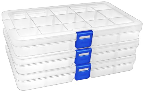 DARUITE Scatola Plastica con Scomparti, 15 Grids Scatola Organizer, 3 PCS | Regolabile, Porta Minuteria per Attrezzatura da Pesca, Perline, Orecchini, Piccoli Accessori, Ferramenta, Gioielli