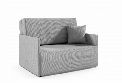 LIKMA Grau Kord 2 Sitzer Sofa mit Schlaffunktion Olita 117 cm Schlafcouch mit Kissen - Easy Clean Moderne Wohnzimmer Couch - Sofa mit Bettfunktion - Schlafsofa Stoff: Anafi 2