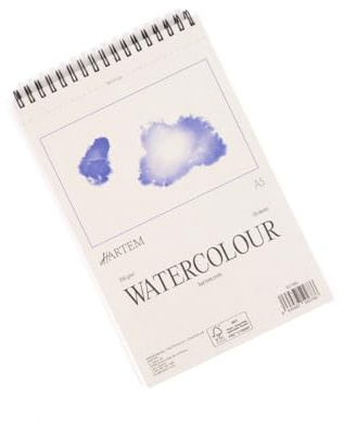 Hartem - Bloc de Acuarela para Artistas, A5 Papel de Acuarela 300g/m², 20 Hojas/40 Páginas Encuadernadas en Espiral, 14,8 x 21 cm, Grano Medio, Blanco Natural