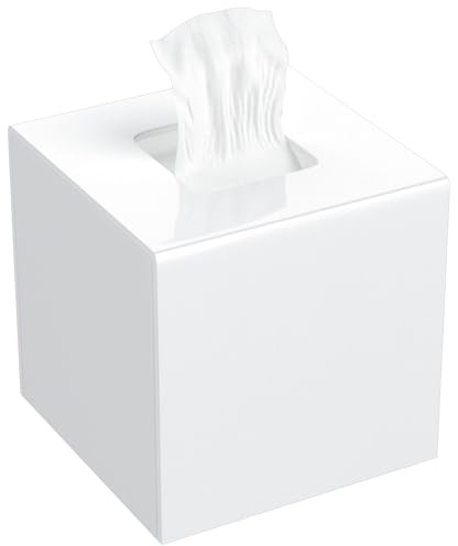 AITEE Acrylic Tissue Box Cover: White Square Tissue Holder Napkin Dispenser for Home Bathroom Kitchen Bedroom Office Coffee Table Restaurant