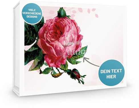 Verpackungswelt Personalisierte Geschenk-Box zur Hochzeit | 31x22x10 cm | Geschenk-Karton mit Deckel & Magnet-Verschluss | Geschenk-Verpackung mit romantischem Design ‘Pinke Chrysanthemen'
