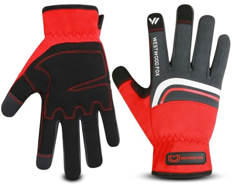 WESTWOOD FOX Gants de jardinage en cuir résistant aux épines, gants de travail robustes pour homme et femme, outils de jardin, mécanicien, jardinier, antidérapants, cadeau de protection (Rouge, L)