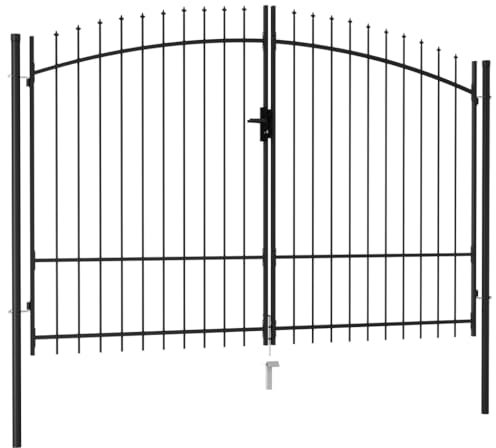 Portail de jardin, porte de clôture, double battant, avec pointes de lance, en acier, 3 x 2 m, noir, 145738