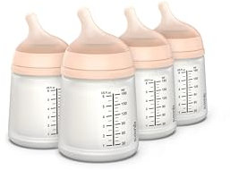 Suavinex, Confezione 4 Biberon Anticolica Zero Zero, Tettarella a Flusso Adattabile (A) in Silicone, +0 Mesi e Neonati, ideale per Allattamento al Seno, Latte Materno e di Formula, 180 ml, Fair