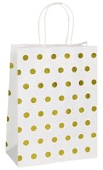 Papiertüten Mit Griffen 5 stücke Kraft Papier Mit Griff Taschen Runde Punkte Bronzing Tragen Papier Tasche Geburtstag Hochzeit Party Geschenk Einkaufs Verpackung Taschen Papiertragetaschen(Gold,15x11x