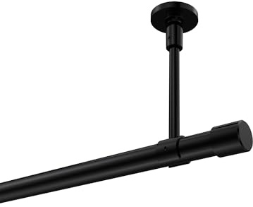 INTERDECO Gardinenstange 20 mm 1-läufig Schwarz 320 cm | aus Metall, für Deckenmontage, Endstück Santo (Kappe), ohne Ringe, kürzbar, Traglast bis 8 kg, Modern