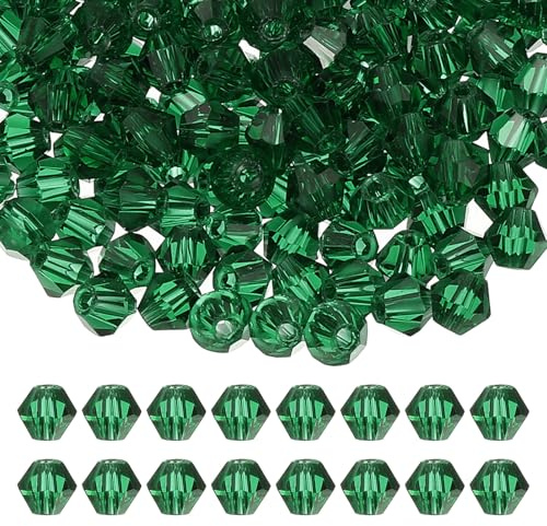 PATIKIL 4mm Bicone Crystal Beads, 400 Pcs Glass Faceted Bicone Beads Loose Spacer Bead for Jewelry Making Bracelet Necklace Earrings Wind Chimes Craft, Dark Green