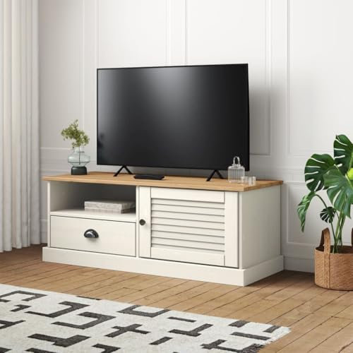 ShGaxin Vigo Meuble TV en bois massif de pin blanc 106 x 40 x 40 cm, meuble TV salon, meuble TV, meuble TV, modules de salon, meuble salon moderne