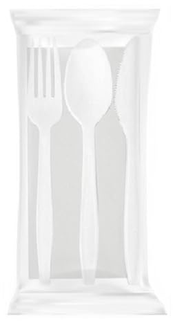Paluplus Set 500 Posate TRIS RIUTILIZZABILI di colore BIANCO: Forchetta, Coltello, Cucchiaio e Tovagliolo, Lunghezza stoviglie 16,5 cm, Resistenti fino a 70°C per 2 ore, Ideali per Picnic - 223F