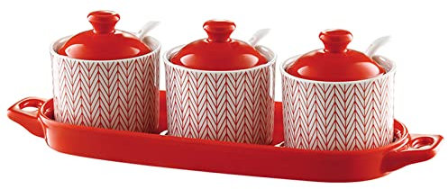 BODHIS Sucrier, boîte à assaisonnement, sucrier Bleu Nordique avec Couvercle, Pot de Rangement pour décoration de Cuisine (Ensemble de 3 Rouges)