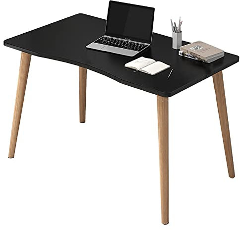 Scrivania moderna in legno per computer, tavolo da lavoro e studio, con gambe in legno massello, per casa, ufficio, studio, gioco (80 x 50 x 73 cm, nero)