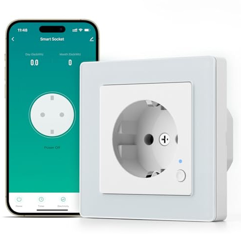 SMARTERCURRY Smart WLAN Schuko Steckdose 13A 1 Stück Stromzähler 80 * 80mm | Smart Home Rolladensteuerung,Energieeinsparung,Kindersicherung,Zeitschaltuhr,Sprachsteuerung,Kompatible mit Alexa & Google