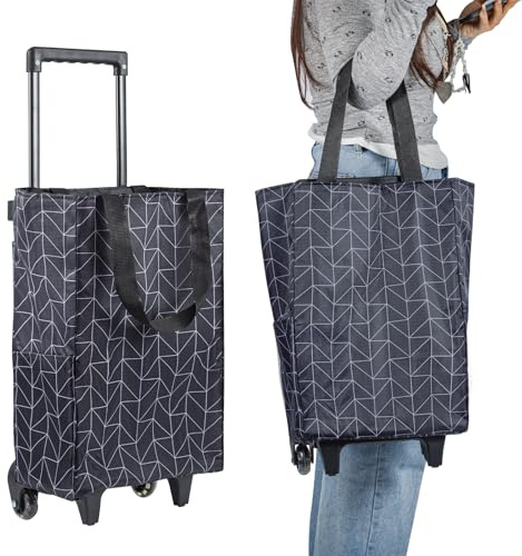 CROWNSHOP Trolley Bags Shopping Trolley on Wheels Foldable with Telescopic | Handle Reusable Water Proof Trolley Bag Shopping Trolleys Suitable for Shopping Supermarkets and Travel Black