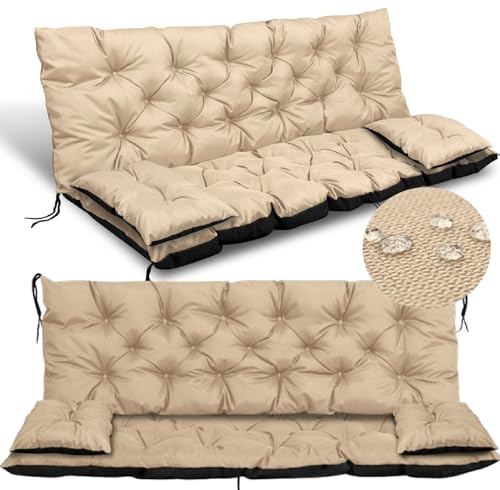 GARDEN KING ROYAL REST Schaukelkissen-Set großes Kissen 180 x 60 x 50 cm 2 kleinere Kissen Sitzpolster Gartenbank und Schaukel Gesteppt Wasserfest