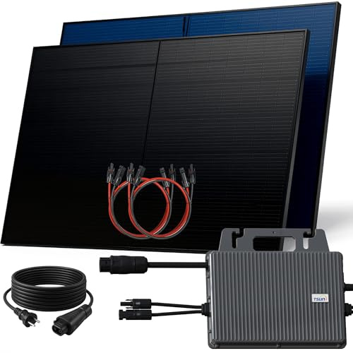 SUNNIVA® 1000W Balkonkraftwerk BIFAZIAL FULLBLACK komplett Steckdose TSUN 800W Wechselrichter, PV Solaranlage, 2x 500W Glas Solarmodule, inkl. 5m Kabel, Bluetooth WIFI, Komplettset
