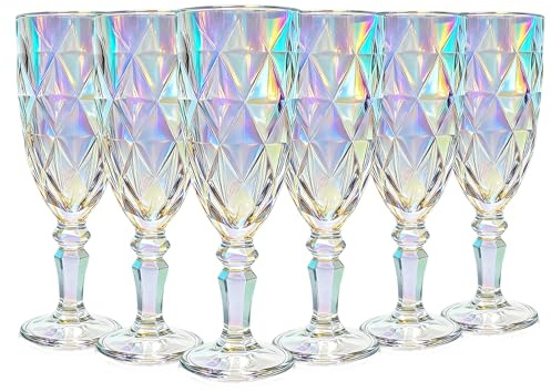 Henrrida Champagnerflöten-Set, 6 PCS Vintage-Glas-Champagnergläser, transparente Weingläser, perfekt für Hochzeiten, Gartenpartys, Geburtstage, Picknicks und besondere Anlässe (Bunt)