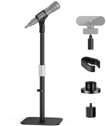 POLESTO Desktop Microphone Stand with 180° Mic Clip, Height Adjustable Table Mic Stand with Metal 5/8 and 1/4'' Screw Adapter for Blue Yeti, Snowball Spark & Other Microphone Device