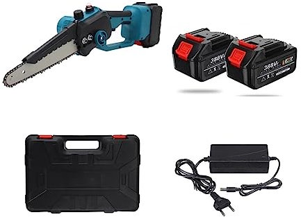 Desbrozadora, Sierra de cadena sin escobillas de 1200W y 6 pulgadas, Mini sierra de poda de mano inalámbrica, sierra de poda portátil for jardín, sierra eléctrica for carpintería, corte(2 battery set)