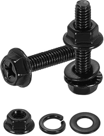 sourcing map M4 x 20mm Phillips Flanged Hex Head Bolts, 20Pcs 304 SS Black | Stainless Steel Flange Hexagon Screws with Nuts, Flat & Lock Washers, Fully Threaded, for Machinery Industry Home