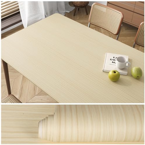VEELIKE Papier Peint Bois Beige Crème Papier Adhesif pour Meuble Bois Clair Revetement Plan de Travail Cuisine Salle de Bain Lavable Papiers Peints Autocollant pour Table Armoire 40 cm x 300 cm
