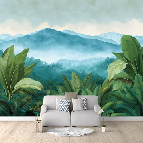 Genérico Fotomurales Decorativos Pared Vintage Selva Montañas, Azul Fotomural Decorativo para el Hogar 250 x 175 cm (An x Al) – Ldeal para Salón Dormitorio Oficina y Pared de TV