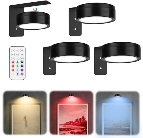 3Pcs Magnetic Picture Lights - 13 Colors Battery Operated LED Wall Lamp, with Remote Control, Adjustable light color and brightness, Wireless Wall Lights for Display Art Paintings and Poster(Black)