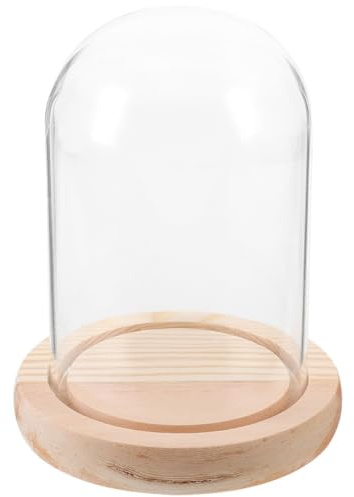 NUOBESTY Cloche Verre Transparente avec Base Bois pour Fleurs Éternelles Décor de Bureau Protection Anti-poussière pour Artisanat Floral et Objets de Collection Présentoir Verre pour Cadeau