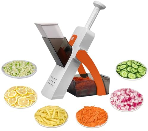 CUISAMIX Mandolix Professional Mandolin – Trancheuse manuelle pour légumes, fruits et pommes de terre – Coupe précise pour repas sains et rapides à la maison (couleur orange)