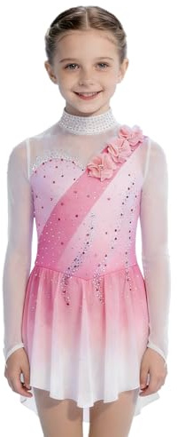 iiniim Abito da Pattinaggio Artistico per Bambina Body con Gonna da Balletto in Tulle Abito da Ginnastica Ritmica Costume da Gara di Danza Rosa 7-8 Anni
