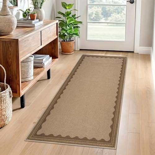 Famibay Runner per corridoio, 60 x 120 cm, antiscivolo, lavabile, tessuto marrone, assorbente, tappeto in iuta per corridoi, cucina, ingresso, pavimento, corridoio