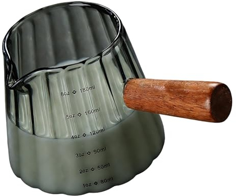 Bicchiere da caffè espresso con scala trasparente e manico in legno, per latte, caffè, sciroppo, versamento ergonomico in vetro