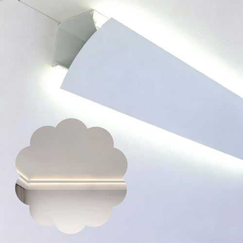 Stuckleisten Decke LED LED Indirekte Beleuchtung Aluminiumprofil, LED Lichtstreifen Sockelleisten Schiene Weiß, Lineares Kronenleisten Beleuchtungsprofil Decken Dekor(1.5 m (4.9 ft))