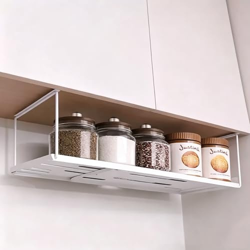Doumix Expandable Under Shelf Storage, Metal Hanging Basket Under Cabinet, Desktop Storage Shelf Rack, Multi-Purpose Organizer for Kitchen, Shoe Bench, Plates and Household