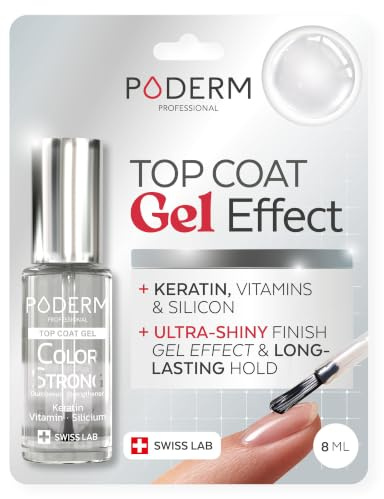 PODERM Top Coat Vernis Durcisseur Effet Gel | Swiss Lab - 8ML | Finition Ultra-Brillante & Longue Tenue | Renforce les Ongles Fragiles | Enrichi en Kératine, Biotine & Silicium | Créé par un Podologue