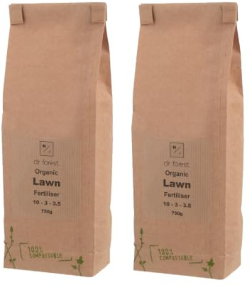 Dr Forest Organic Lawn Fertiliser - High Nitrogen Granular Lawn Feed and Grass Feed - Slow Release and Vegan - No Weedkiller, Pet and Child Safe - for Thick Green Grass Spring to Summer (60 kg)