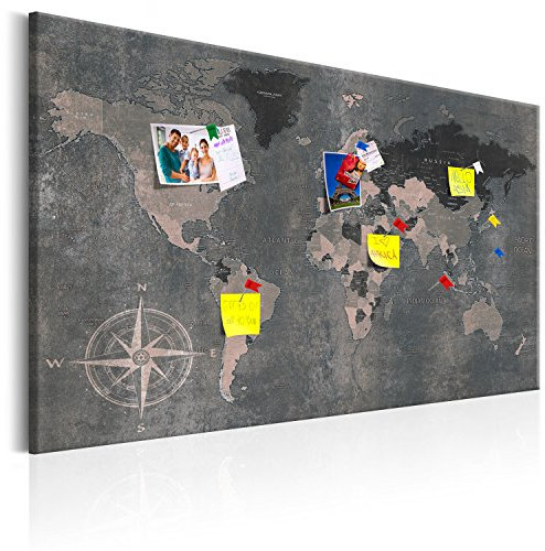Pinnwand B&D XXL - Weltkarte Pinnwand & Leinwandbild 120x80 cm 1 Teilig Kunstdruck modern Wandbilder XXL Wanddekoration Design Wand Bild - Landkarte Karte Reise Geographie bunt