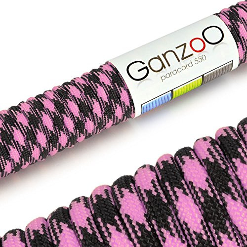 Ganzoo Paracord 550 Seil, 4mm Typ 3, 30 m, Nylon-Polyester, 7 Kernstränge, Outdoor-Schnur für Camping, Survival und Allzweck, zum Knüpfen und Flechten, Hundehalsband, Hundeleine, Armband, schwarz pink