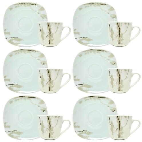 NAMAI - Set da 6 Tazzine Caffe Particolari con Piattino, Stile Autentico, Porcellana, Adatte In Lavastoviglie e Microonde, Idea Regalo (Hummus)