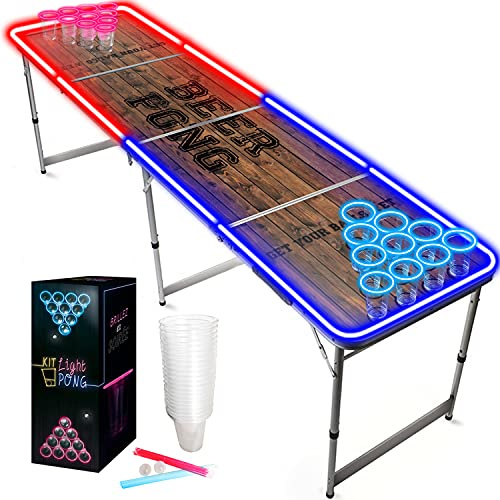 Official Beer Pong Full Set | Light Kit | 1 Beer Pong Table with LEDS + 22 American Cups + 24 Fluo Sticks + 2 Luminous Balls | Complete Pack | Premium Quality | Scratchproof | Party | OriginalCup®