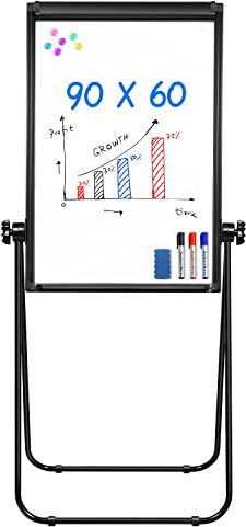 Flipchart Stand 90 x 60cm, Magnetic Flip Chart Double Sided Easel Board Portable Whiteboard for Office, School, Home