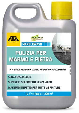 FILA Solutions MARBLEWASH Detergente Marmo Pietra Senza Risciacquo - 1L | Soluzione concentrata senza risciacquo per marmo, pietra naturale, granito, finiture lucide e opache