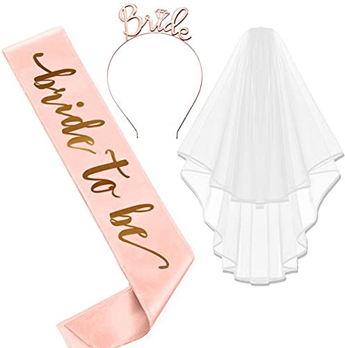 Addio al Nubilato Gadget, Bride to Be Addio al Nubilato 3 Pack Gadget Sposa -Velo, Fusciacca, Fasce Capelli