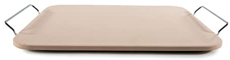 Spetebo Plaque en pierre à pizza 38 x 30,5 cm – Rectangulaire – Moule à pizza – Couleur naturelle – Poignées de transport en acier inoxydable