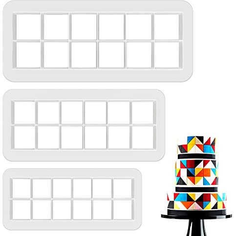 Fuyamp Fondantstecher Ausstecher Motivtorte Geometrisch Multicutter Plastik Ausstechform für Kuchen Fondant, weiß, Set of 3(Quadrat)