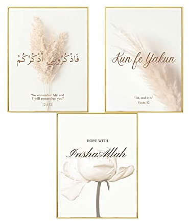 SWECOMZE 3er Poster Set, Islamische Leinwand Wandbilder, Pampasgras Premium Wandposter Set - OHNE Rahmen - Stillvolle Kunstposter Wand Deko Wohnzimmer (Stil B,40 x 60 cm)