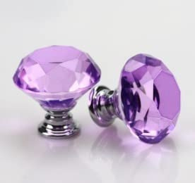 40mm Purple Crystal Cabinet Door Knobs Cupboard Dresser Drawer Pull Handles with M4*22mm Screws