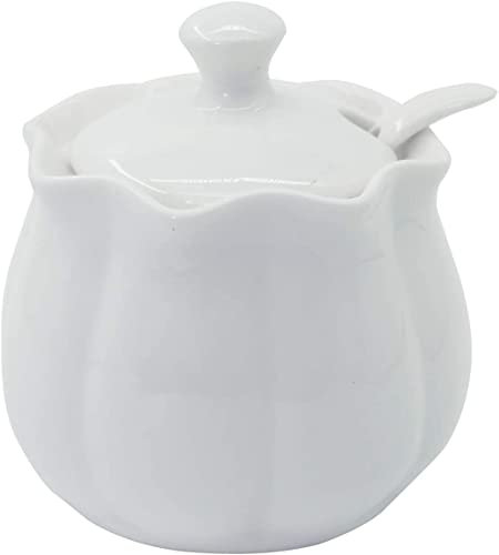 ANUBE Zuccheriera, Ceramica Zuccheriera con coperchio e cucchiaio per cucina 10 oz/260 ml in zucca bianca