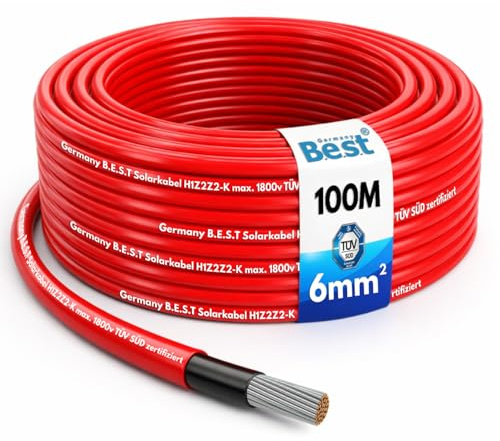 100m Solarkabel 6mm² Solarleitung PV Kabel Photovoltaikkabel H1Z2Z2-K Rot